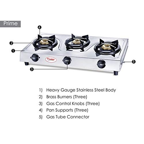 Buy Prestige Fame Stainless Steel 3 Burner Gas Stove, Metallic Silver Online at low price in 